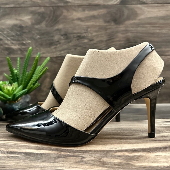 NIB Calvin Klein Geena2 Asymmetrical Strap Slip On Black Patent Pump Heels 8M - Picture 4 of 12